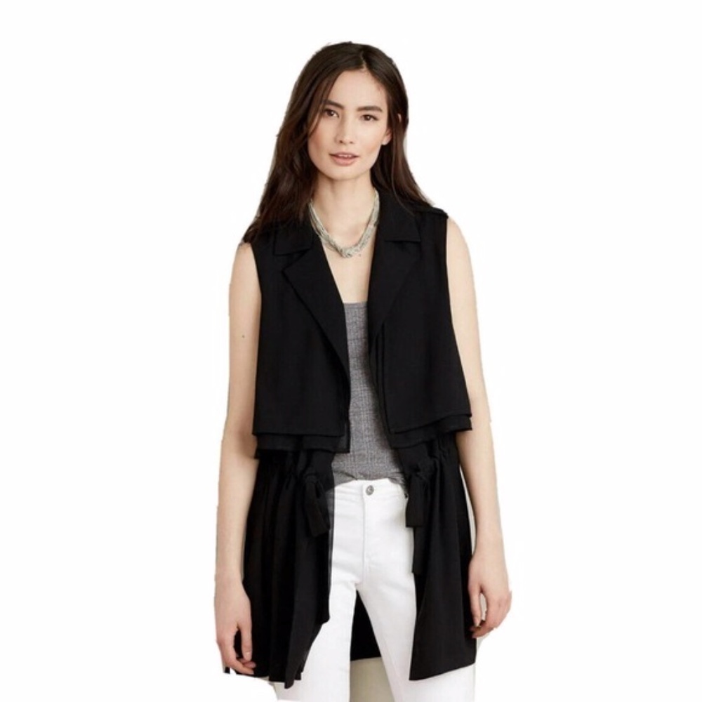 Cartonnier Anthropologie Black Preppy River Road Open Drape Long Vest Size S